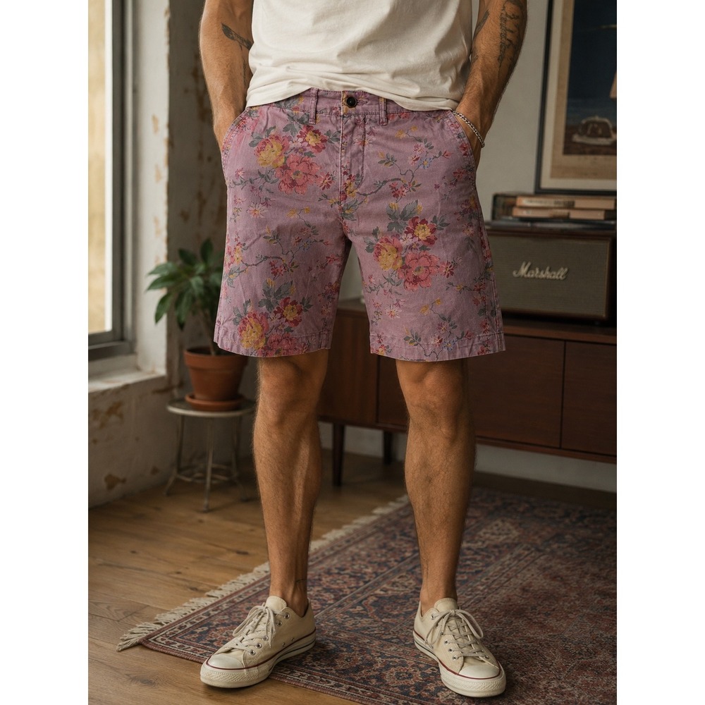 Abercrombie & Fitch Floral Chino Shorts Mens 28 Purple Stretch Cotton Botanical